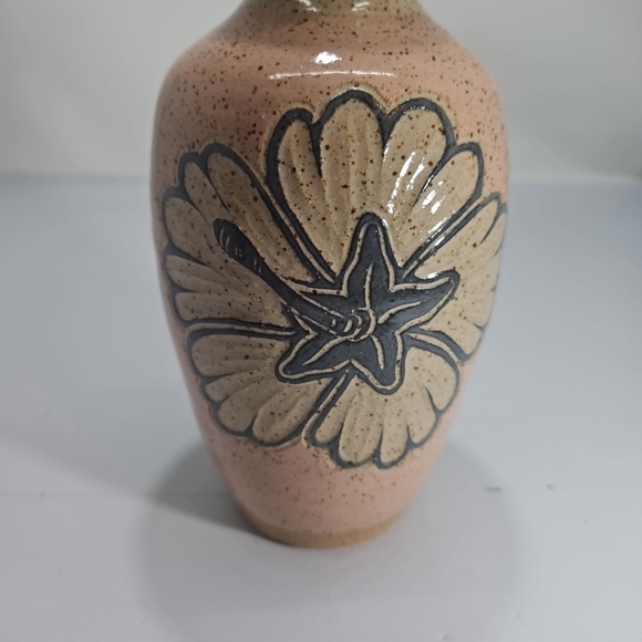 Art Pottery Howard B. Seitz Speckled Hibiscus Peach Vase Signed - Picture 2 of 12